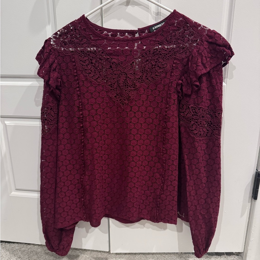 Express burgany long sleeve mesh shirt